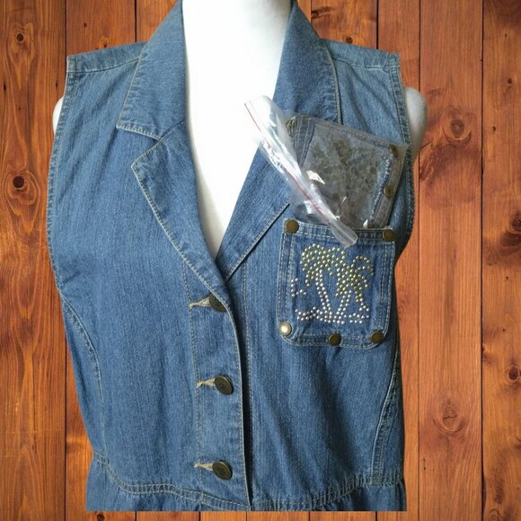 QUACKER FACTORY WOMEN'S MEDIUM BLUE SLEEVELESS JEAN DRESS EMBELLISHED POCKET - Picture 2 of 7